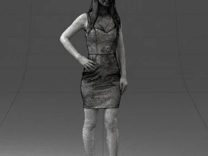 000293 Young Woman in a Fitted Red Dress 1008 3D Model