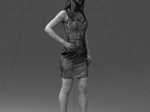 000293 Young Woman in a Fitted Red Dress 1008 3D Model