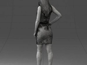 000293 Young Woman in a Fitted Red Dress 1008 3D Model