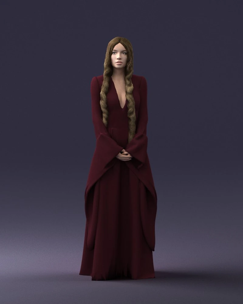 000306 Fantasy Lady in Burgundy Dress 1105 3D Model .c4d .max .obj .3ds .fbx .stl .blend 