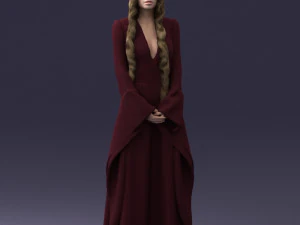 000306 Fantasy Lady in Burgundy Dress 1105 3D Model