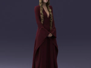 000306 Fantasy Lady in Burgundy Dress 1105 3D Model