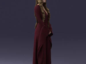 000306 Fantasy Lady in Burgundy Dress 1105 3D Model