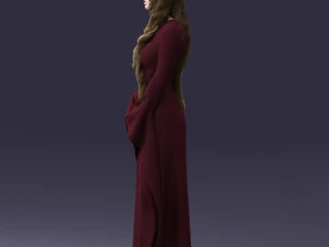 000306 Fantasy Lady in Burgundy Dress 1105 3D Model