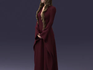 000306 Fantasy Lady in Burgundy Dress 1105 3D Model