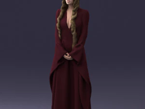 000306 Fantasy Lady in Burgundy Dress 1105 3D Model