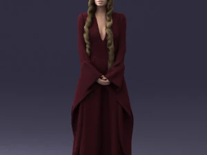 000306 Fantasy Lady in Burgundy Dress 1105 3D Model