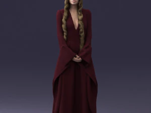 000306 Fantasy Lady in Burgundy Dress 1105 3D Model