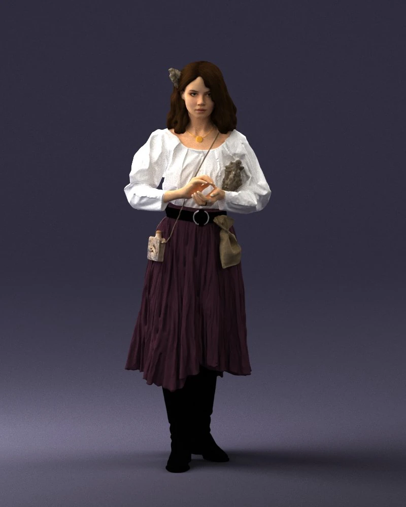 000325 Young Woman in Historical Outfit 1210 3D Model .c4d .max .obj .3ds .fbx .stl .blend 