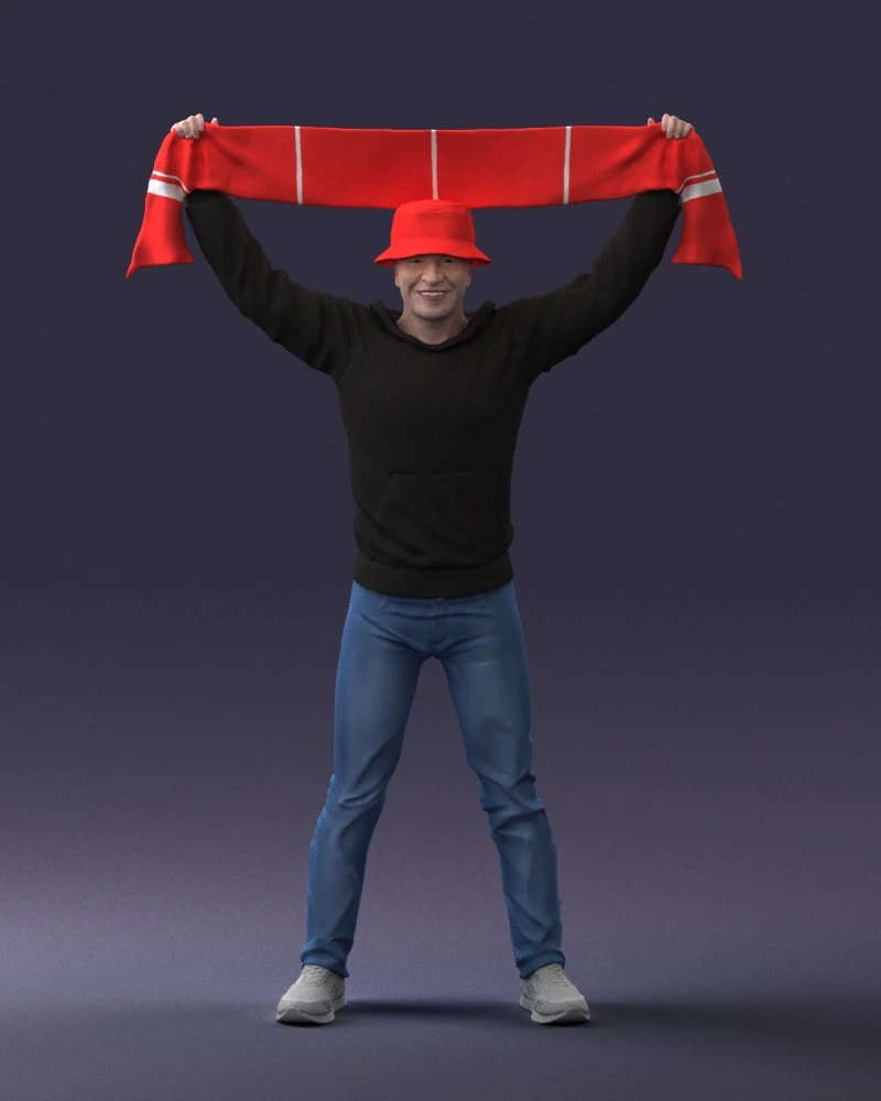 000326 Cheering Fan with Scarf 1212 3D Model .c4d .max .obj .3ds .fbx .stl .blend 