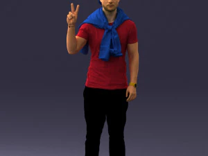 000273 Young Man in Casual Outfit Making Peace Sign 0619 3dp 3D Print Model