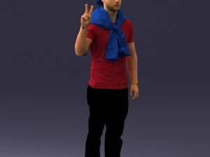 000273 Young Man in Casual Outfit Making Peace Sign 0619 3dp 3D Print Model