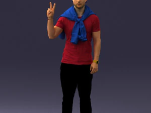 000273 Young Man in Casual Outfit Making Peace Sign 0619 3dp 3D Print Model