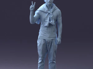 000273 Young Man in Casual Outfit Making Peace Sign 0619 3dp 3D Print Model