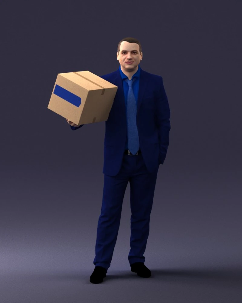 000274 Businessman Holding a Box 0627 3D Model .c4d .max .obj .3ds .fbx .stl .blend 