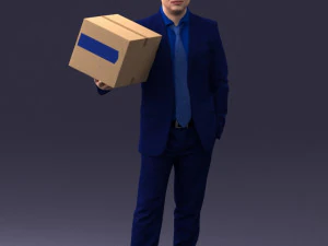000274 Businessman Holding a Box 0627 3D Model