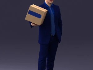 000274 Businessman Holding a Box 0627 3D Model