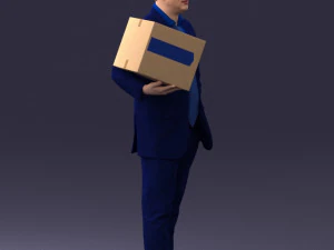 000274 Businessman Holding a Box 0627 3D Model