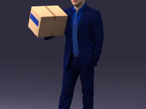 000274 Businessman Holding a Box 0627 3D Model