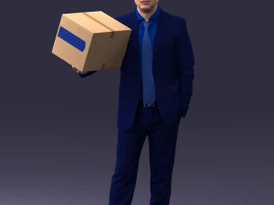 000274 Businessman Holding a Box 0627 3D Model