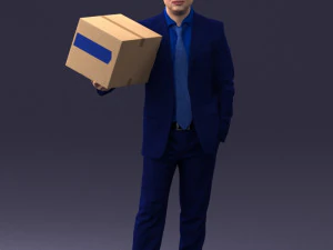 000274 Businessman Holding a Box 0627 3D Model