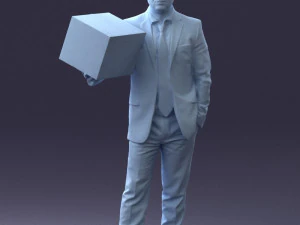 000274 Businessman Holding a Box 0627 3D Model