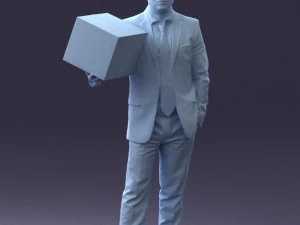 000274 Businessman Holding a Box 0627 3D Model