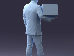000274 Businessman Holding a Box 0627 3D Model