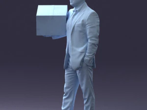 000274 Businessman Holding a Box 0627 3D Model