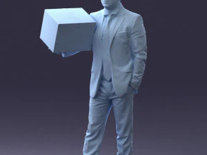 000274 Businessman Holding a Box 0627 3D Model