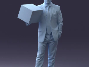 000274 Businessman Holding a Box 0627 3D Model