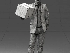 000274 Businessman Holding a Box 0627 3D Model