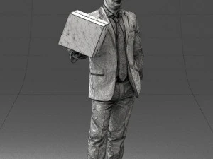 000274 Businessman Holding a Box 0627 3D Model