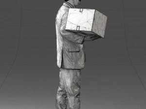 000274 Businessman Holding a Box 0627 3D Model