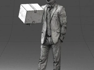 000274 Businessman Holding a Box 0627 3D Model