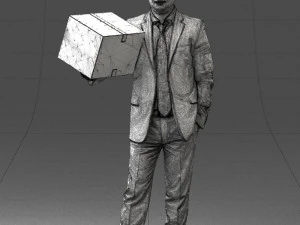 000274 Businessman Holding a Box 0627 3D Model