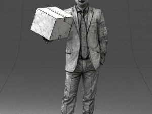 000274 Businessman Holding a Box 0627 3D Model