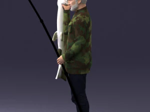 000290 Fisherman Holding Fish and Rod 0916 3D Model