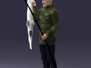 000290 Fisherman Holding Fish and Rod 0916 3D Model
