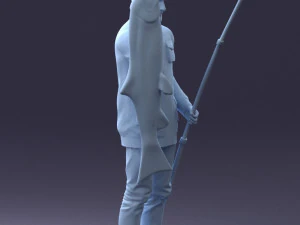 000290 Fisherman Holding Fish and Rod 0916 3D Model
