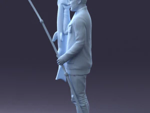 000290 Fisherman Holding Fish and Rod 0916 3D Model
