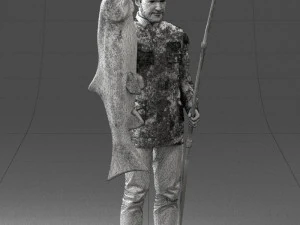 000290 Fisherman Holding Fish and Rod 0916 3D Model