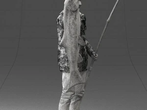 000290 Fisherman Holding Fish and Rod 0916 3D Model