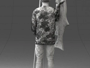 000290 Fisherman Holding Fish and Rod 0916 3D Model