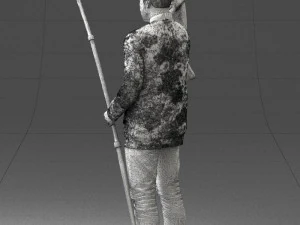000290 Fisherman Holding Fish and Rod 0916 3D Model