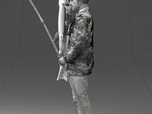 000290 Fisherman Holding Fish and Rod 0916 3D Model