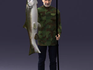 000290 Fisherman Holding Fish and Rod 0916 3dp 3D Print Model