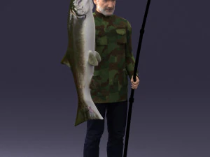 000290 Fisherman Holding Fish and Rod 0916 3dp 3D Print Model