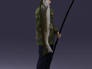 000290 Fisherman Holding Fish and Rod 0916 3dp 3D Print Model
