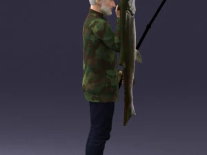 000290 Fisherman Holding Fish and Rod 0916 3dp 3D Print Model